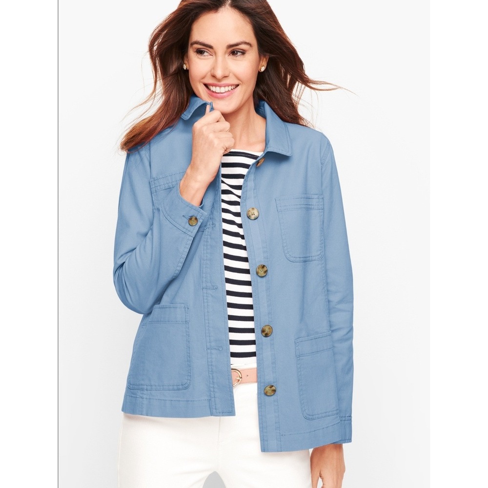 Talbots Petite Light Blue Cotton Blend Utility Chore Jacket Size MP